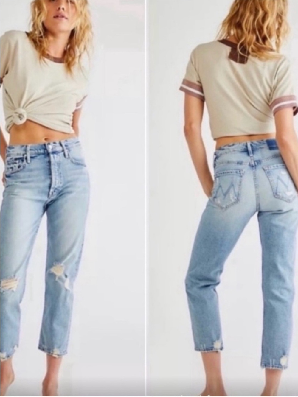 MOTHER Light Blue High-Rise Ankle Straight Jeans